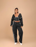 Women Three-Piece Casual Tops with Patchwork Hoodies and Pants