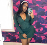 Women Sporty Casual Stand Collar Long-Sleeved Zippered Top and Pants Two-Piece Set