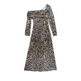 Women Fall Square Neck Leopard Print Dress