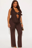 Women Summer Sexy Metal Strapless Halter Neck Top and Pants Two-Piece Set