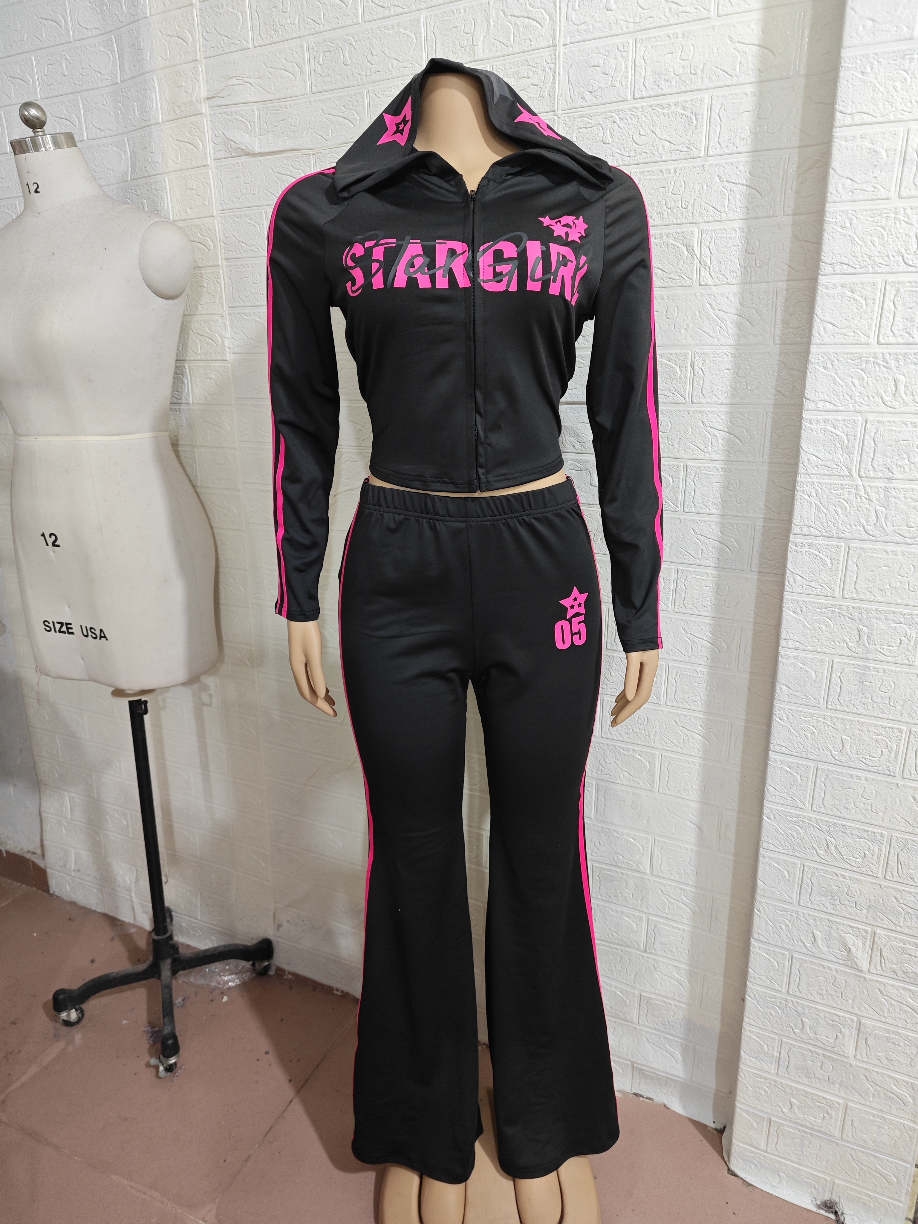 Women Top and Fitness Bell Bottom Two-Piece Set