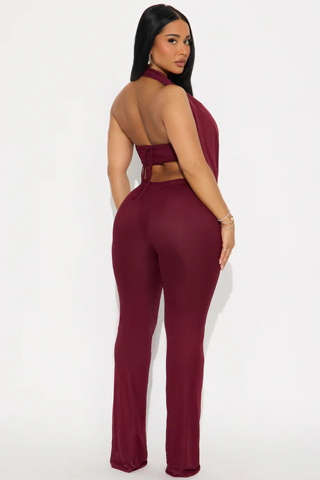 Women Summer Sexy Metal Strapless Halter Neck Top and Pants Two-Piece Set