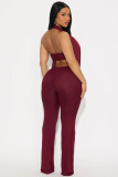 Women Summer Sexy Metal Strapless Halter Neck Top and Pants Two-Piece Set