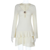 Women Fall Metal Buttoned Beach Holidays Cutout Dress