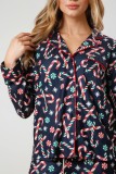 Christmas Women Printed Casual Long-Sleeve Top and Pajama Two-Piece Set