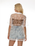 Women Summer Printed See-Through Backless Sexy T-Shirt