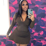 Women Sporty Casual Stand Collar Long-Sleeved Zippered Top and Pants Two-Piece Set