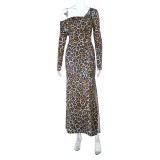 Women Fall Square Neck Leopard Print Dress