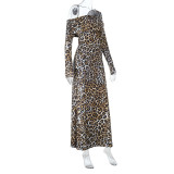 Women Fall Square Neck Leopard Print Dress