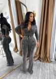 Women Fall Athletic Washed Casual Top and Pant Two-Piece Set
