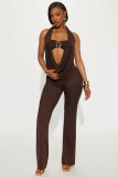 Women Summer Sexy Metal Strapless Halter Neck Top and Pants Two-Piece Set