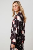 Christmas Women Printed Casual Long-Sleeve Top and Pajama Two-Piece Set