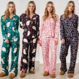 Christmas Women Printed Casual Long-Sleeve Top and Pajama Two-Piece Set