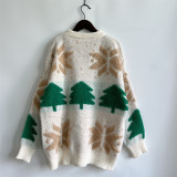 Autumn & Winter Christmas Tree Jacquard Round Neck Long Sleeve Knitted Pullover Sweater
