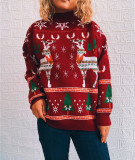 Autumn & Winter Moose Snowflake Christmas Tree Knitted Pullover Sweater for Women