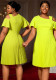 Plus Size Asymmetric Off-Shoulder Elegant Ruffle Sleeve Slim Waist Fashion Pleated Dress