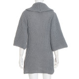 Women's Autumn & Winter Solid Color Casual Loose Cowl Neck Knitted Mid-Long Sleeve Dress