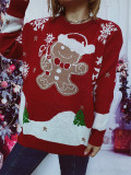 Christmas Sweater Snowman Pattern Round Neck Long Sleeve Knitted Pullover New Year Top