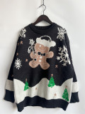 Christmas Sweater Snowman Pattern Round Neck Long Sleeve Knitted Pullover New Year Top