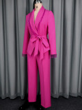V-Neck Beaded Slim Waist Long Sleeve Blazer & High-Waist Straight Pants Two-Piece Set