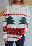 Women's Casual Round Neck Knitted Christmas Cartoon Jacquard Holiday New Year Sweater