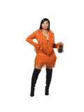 Autumn & Winter Knitted Crochet Fringe Lace-Up Long Sleeve Bodycon Skirt Set