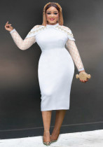 Round Neck Party Dress Lace Patchwork Long Sleeve Slim Waist Bodycon Bridesmaid Gown Round Neck Party Dress Lace Patchwork Long Sleeve Slim Waist Bodycon Bridesmaid Gown