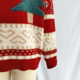 Women's Casual Round Neck Knitted Christmas Cartoon Jacquard Holiday New Year Sweater