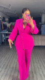 V-Neck Beaded Slim Waist Long Sleeve Blazer & High-Waist Straight Pants Two-Piece Set