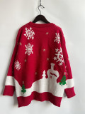 Christmas Sweater Snowman Pattern Round Neck Long Sleeve Knitted Pullover New Year Top