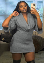 Women's Autumn & Winter Solid Color Casual Loose Cowl Neck Knitted Mid-Long Sleeve Dress