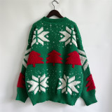 Autumn & Winter Christmas Tree Jacquard Round Neck Long Sleeve Knitted Pullover Sweater