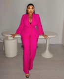 V-Neck Beaded Slim Waist Long Sleeve Blazer & High-Waist Straight Pants Two-Piece Set