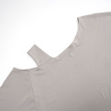 Women's Autumn & Winter Solid Color Casual Slash Shoulder One-Shoulder Lantern Long Sleeve Bell Bottom Pants Set