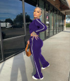 Women's Solid Velvet Casual Zip Top Wide Leg Pants Two Piece Tracksuit