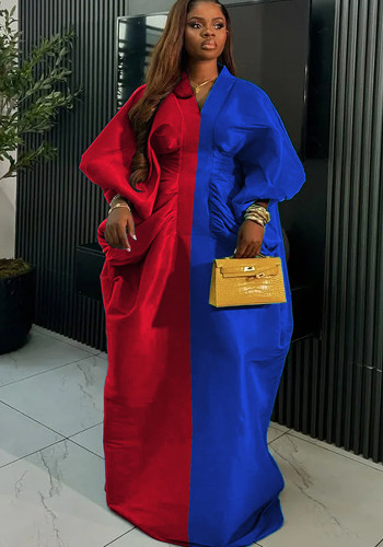 African Loose V-Neck Batwing Long Sleeve Pleated Slim Waist Fashion Party Maxi Dress