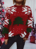 Autumn & Winter Christmas Tree Jacquard Round Neck Long Sleeve Knitted Pullover Sweater