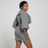 Women's Autumn & Winter Solid Color Casual Loose Cowl Neck Knitted Mid-Long Sleeve Dress