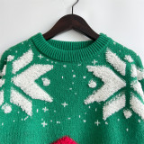 Autumn & Winter Christmas Tree Jacquard Round Neck Long Sleeve Knitted Pullover Sweater