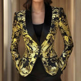 Printed Long Sleeve Professional Chic Blazer Jacket