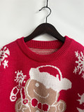 Christmas Sweater Snowman Pattern Round Neck Long Sleeve Knitted Pullover New Year Top