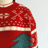 Women's Casual Round Neck Knitted Christmas Cartoon Jacquard Holiday New Year Sweater