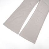 Women's Autumn & Winter Solid Color Casual Slash Shoulder One-Shoulder Lantern Long Sleeve Bell Bottom Pants Set