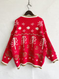 Autumn & Winter Round Neck Long Sleeve Color Block Letter Snowflake Christmas Knitted Pullover Sweater