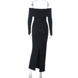 Beaded Off-Shoulder Dress Autumn Chic Slim Evening Gown