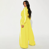 Autumn Style Trendy Color Block Striped Stand Collar Zipper Jacket & Wide-Leg Pants Two-Piece Set