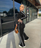 Women's Solid Velvet Casual Zip Top Wide Leg Pants Two Piece Tracksuit