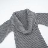 Women's Autumn & Winter Solid Color Casual Loose Cowl Neck Knitted Mid-Long Sleeve Dress