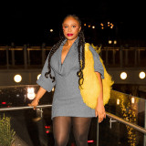 Women's Autumn & Winter Solid Color Casual Loose Cowl Neck Knitted Mid-Long Sleeve Dress