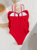 Solid Color Strap Double Bow One-Piece Swimsuit Women's Sexy Hollow Out Swimwear